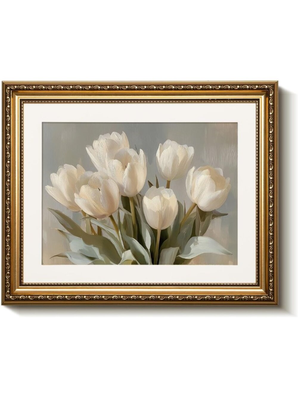 Vintage Tulip Flower Wall Art Decor - Gold Framed Rustic Floral Prints 13x16